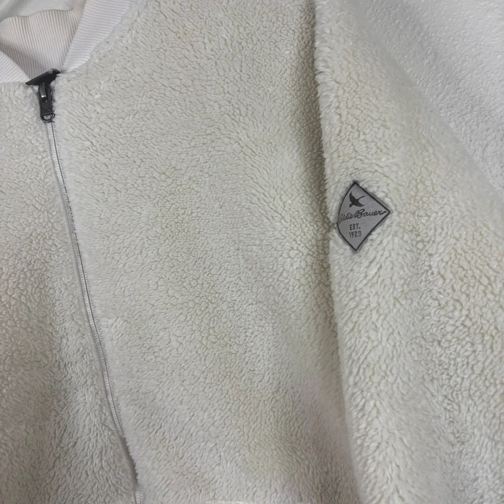 Eddie Bauer Sherpa Fleece Jacket Sz XL White Full Zip Pockets Very Warm - Picture 4 of 9